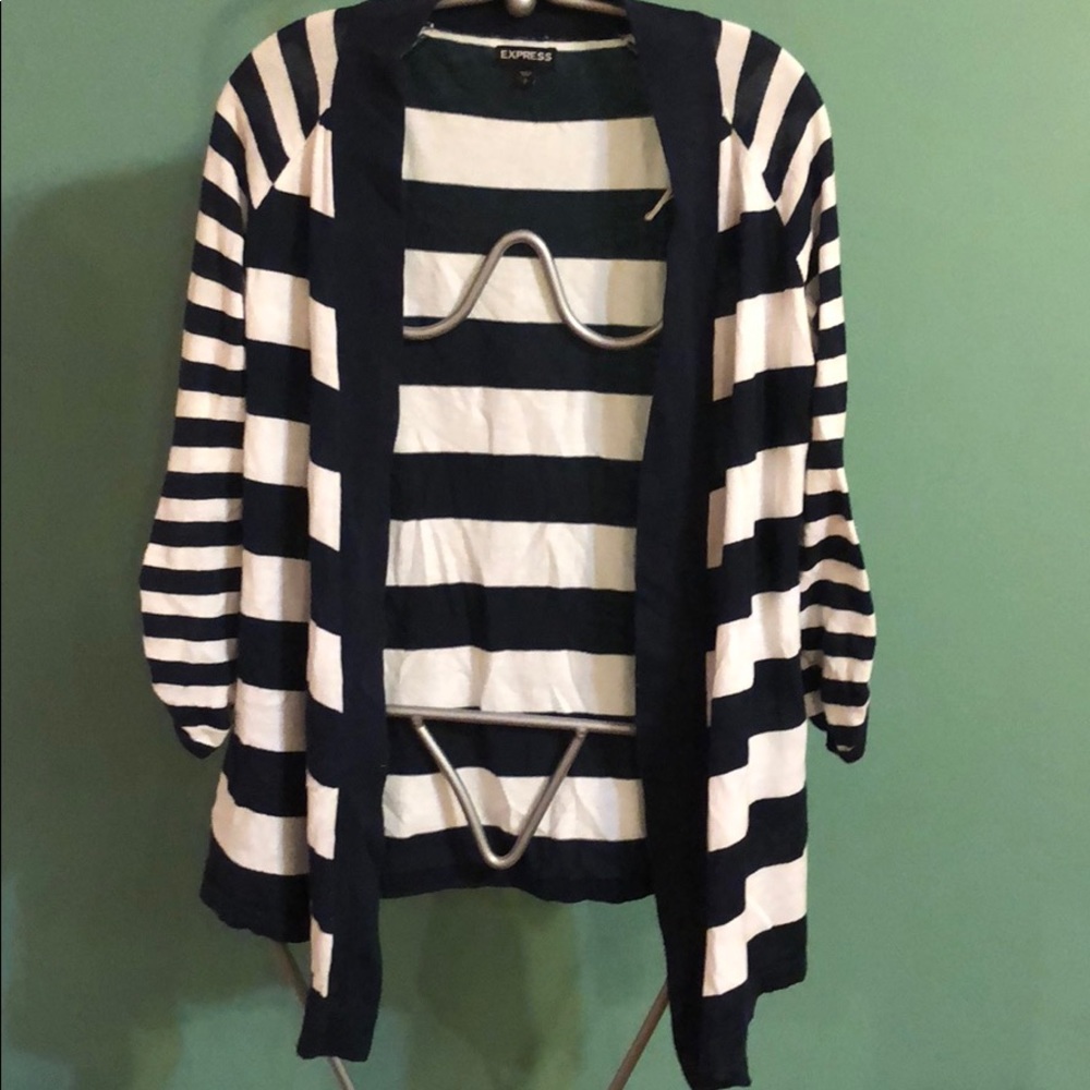 White and Dark Blue Striped Cardigan